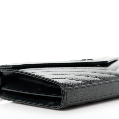Saint Laurent Grain De Poudre Matelasse Chevron Monogram Chain Wallet Black 8 of 10