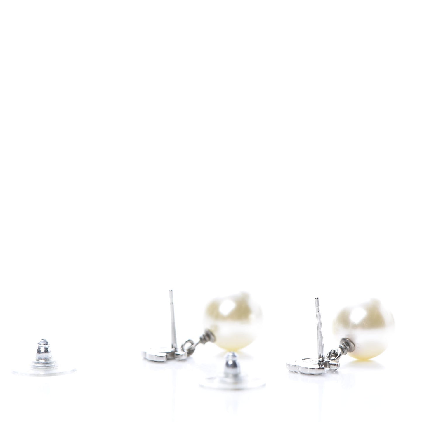 Crystal Pearl CC Drop Earrings Silver Pearly White