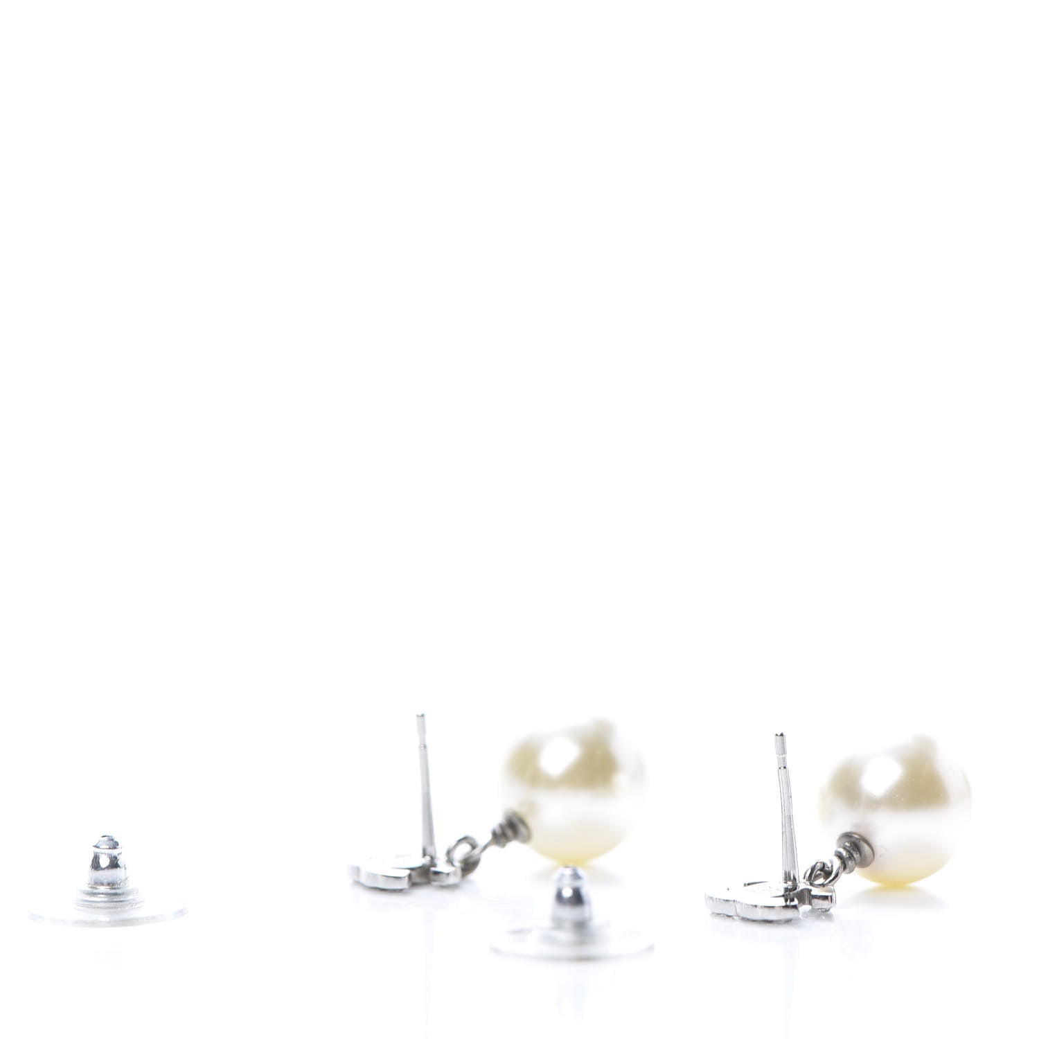 Chanel Crystal Pearl CC Drop Earrings Silver Pearly White 3 of 5