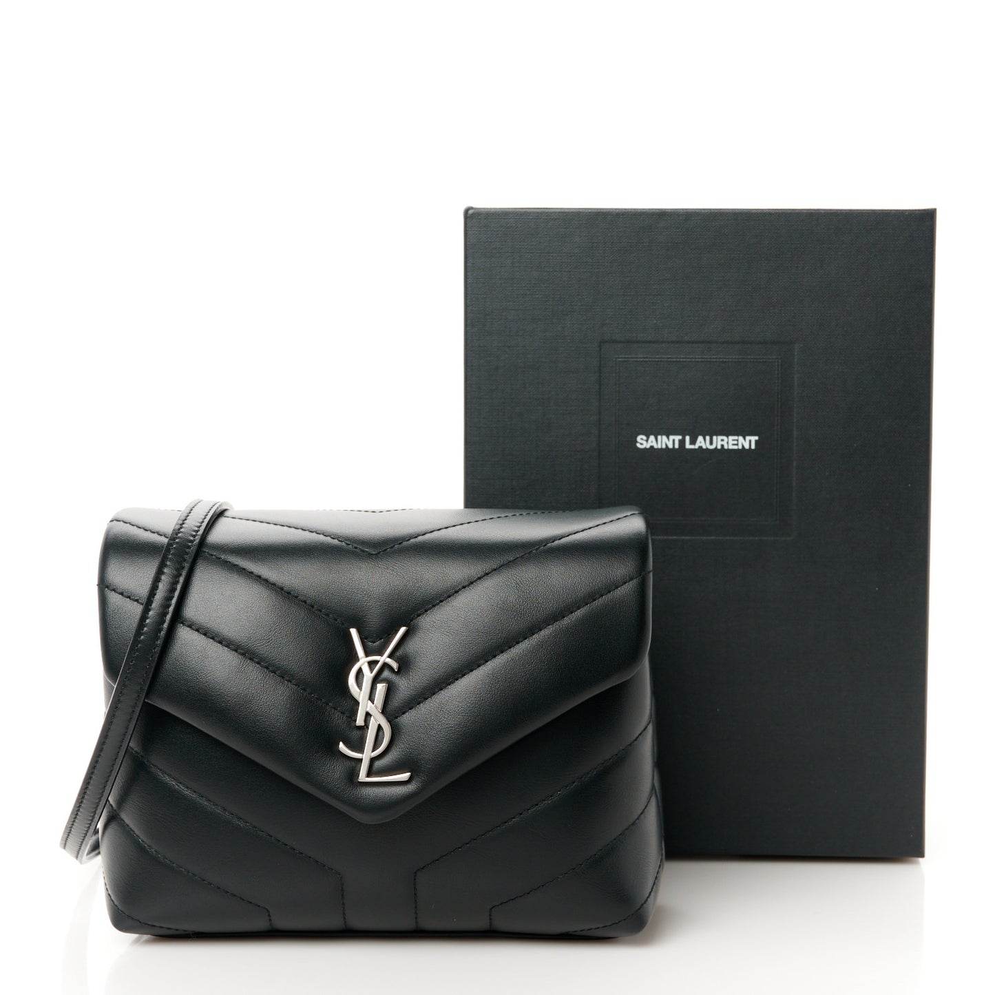 Calfskin Y Quilted Monogram Toy Loulou Crossbody Bag Black