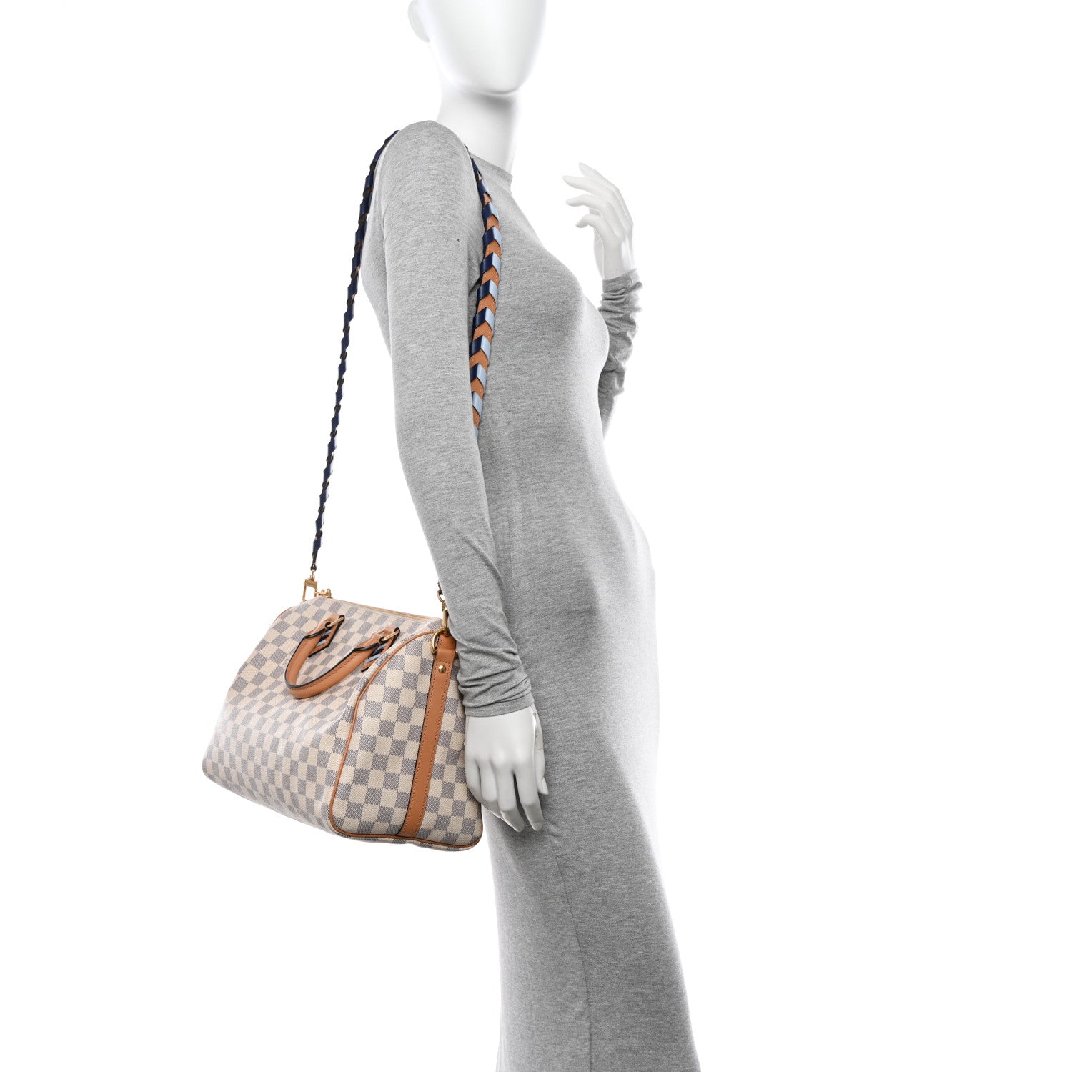 Louis Vuitton Damier Azur Braided Speedy Bandouliere 30 Blue 2 of 12
