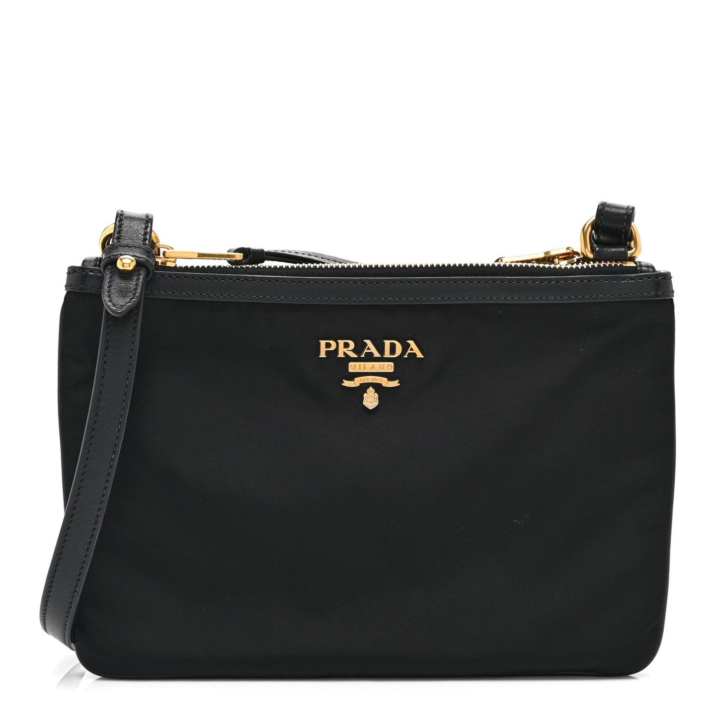 Tessuto Nylon Soft Calf Double Zip Crossbody Bag Black