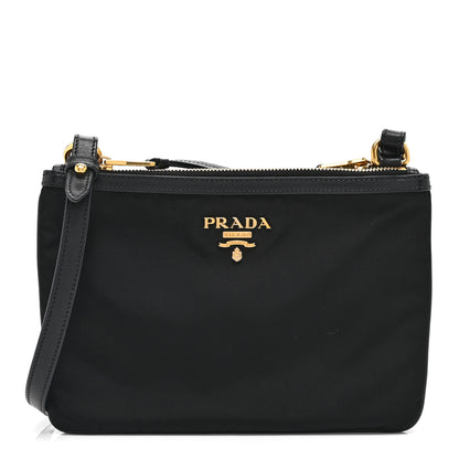 Prada Tessuto Nylon Soft Calf Double Zip Crossbody Bag Black 1 of 21