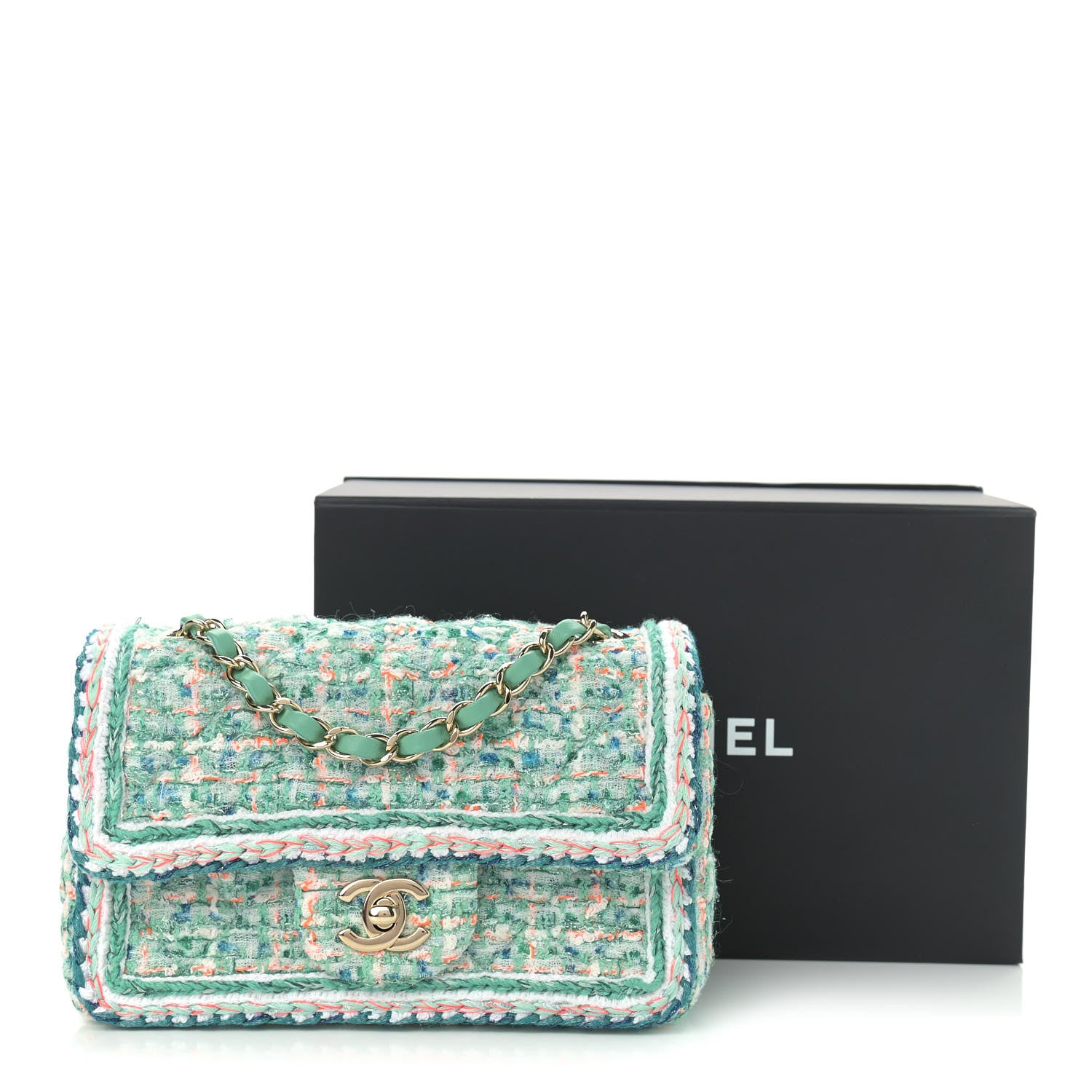 Chanel Tweed Quilted Mini Rectangular Flap Green White Blue Orange 11 of 11