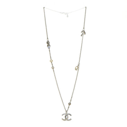 Chanel Baguette Crystal Pearl CC Necklace Purple Silver 5 of 9