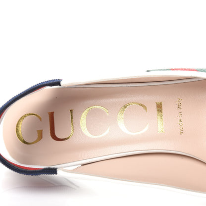 Gucci Malaga Kid Web Sylvie Mid Heel Slingback Pumps 38.5 White 8 of 12
