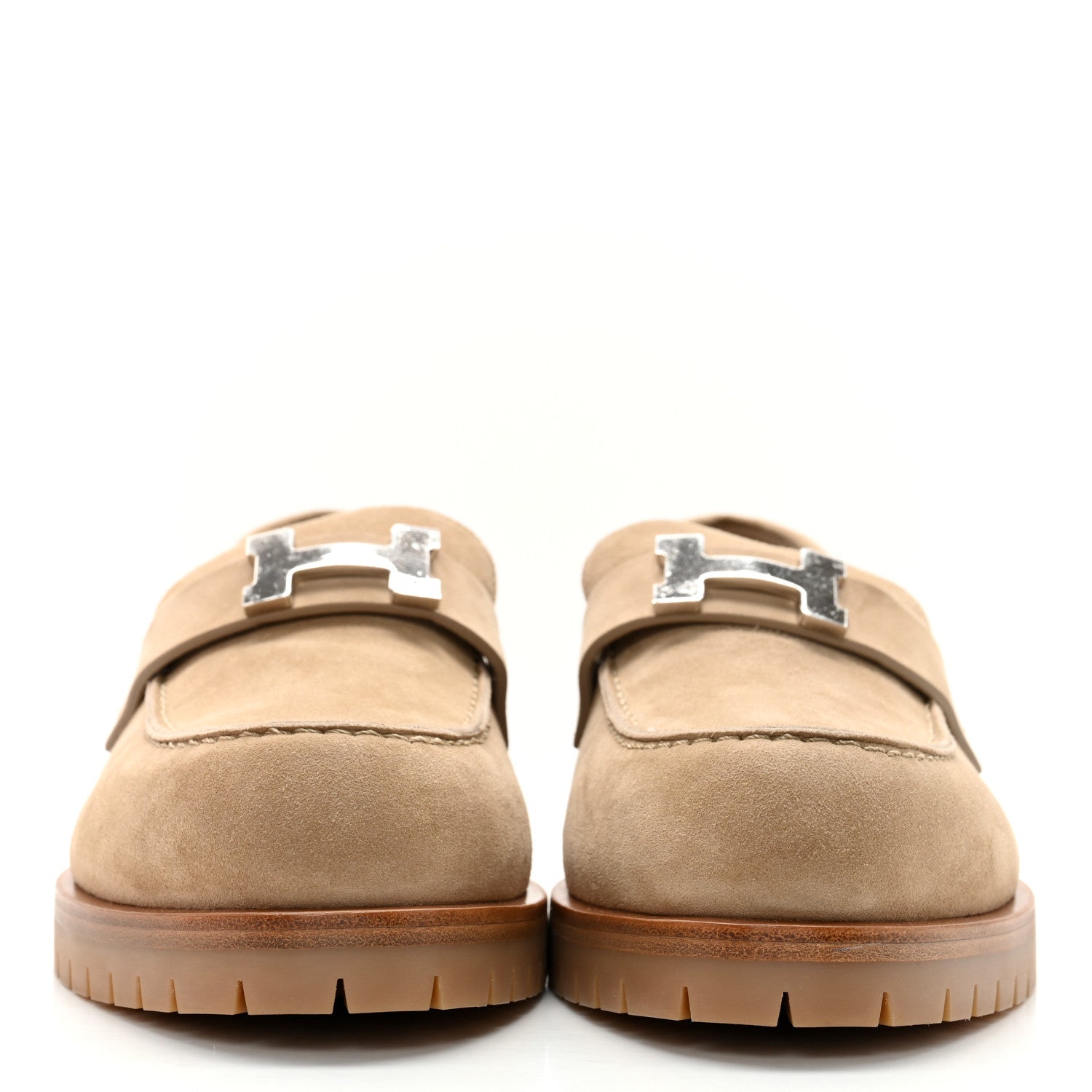 Hermes Suede Goatskin Womens Faubourg Loafers 39 Argile 2 of 12