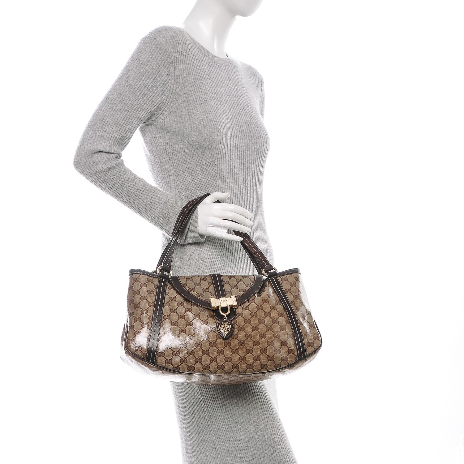 Gucci Crystal Monogram Duchessa Flap Shoulder Bag Dark Brown 2 of 7
