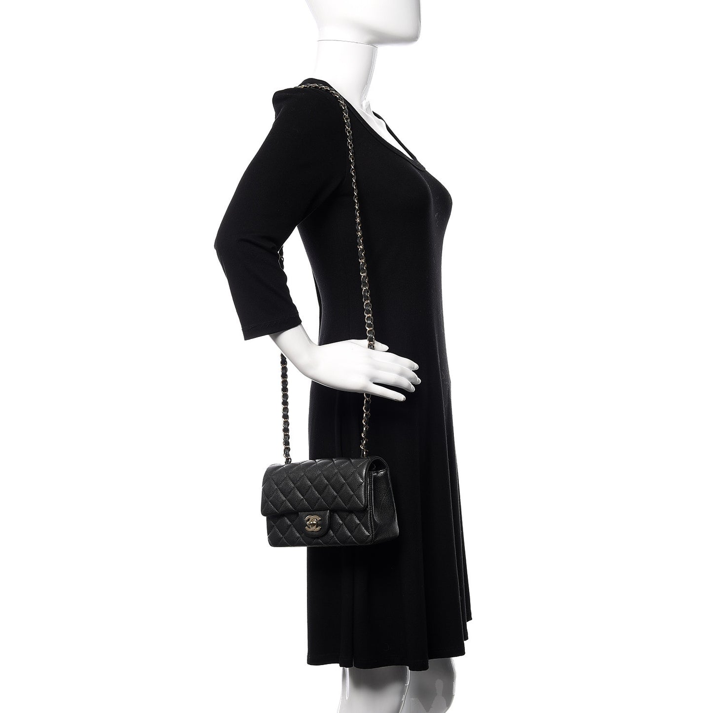 Caviar Quilted Mini Rectangular Flap Dark Grey