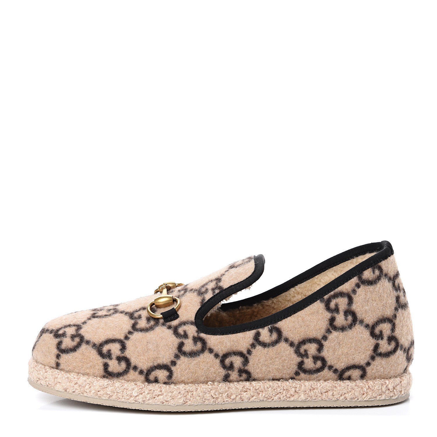 Gucci Covered Wool GG Monogram Mens Fria Horsebit Loafers 5 Beige Ebony Black Butterscotch 1 of 10
