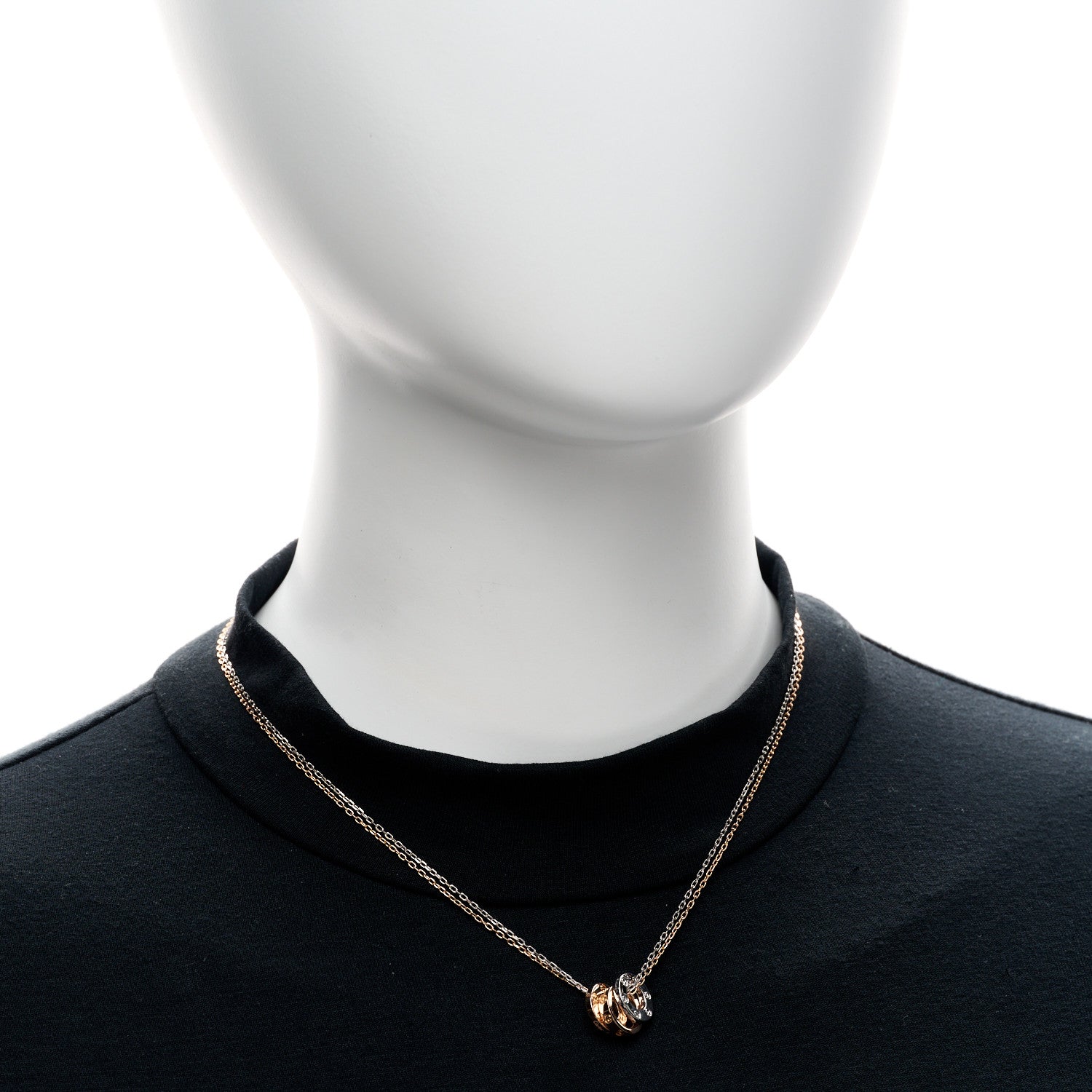 Cartier 18K White Pink Gold Diamond Three Ring LOVE Pendant Necklace 2 of 4