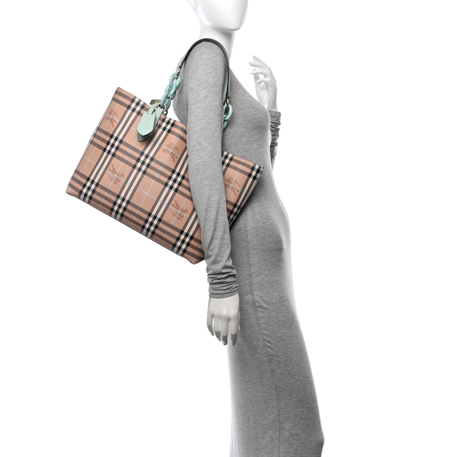 Burberry Calfskin Haymarket Check Medium Reversible Tote Pale Opal 2 of 11