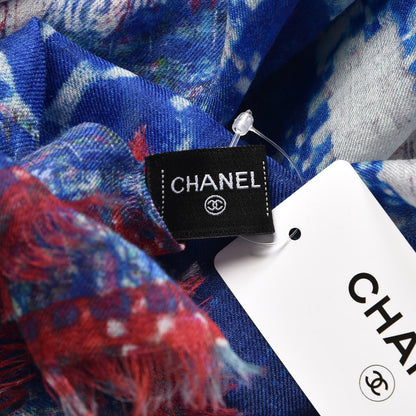 Chanel Cashmere CC Square Scarf Red Blue 6 of 6