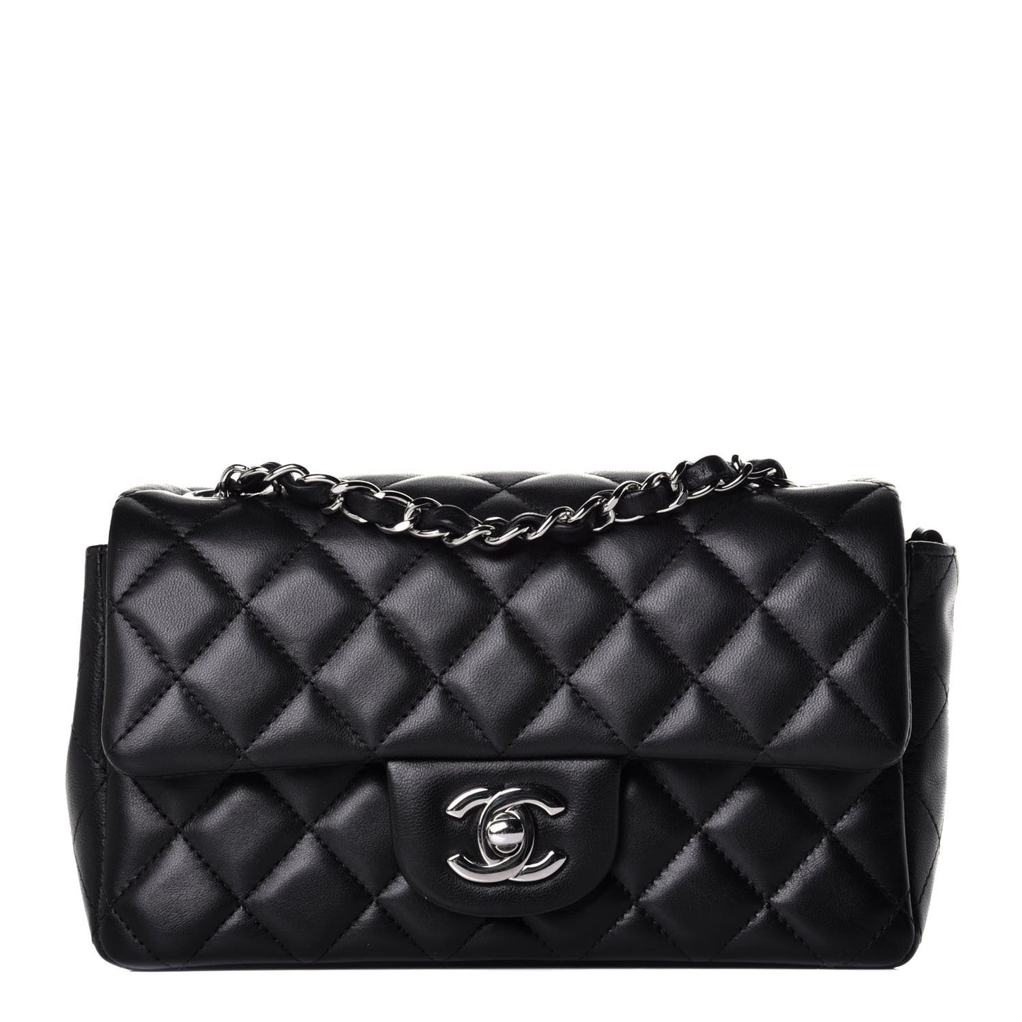 Lambskin Quilted Mini Rectangular Flap Black