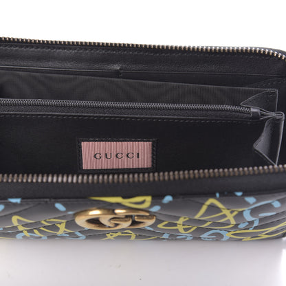 Gucci Calfskin Matelasse GucciGhost GG Marmont Zip Around Wallet Black New Acquamarine 9 of 10
