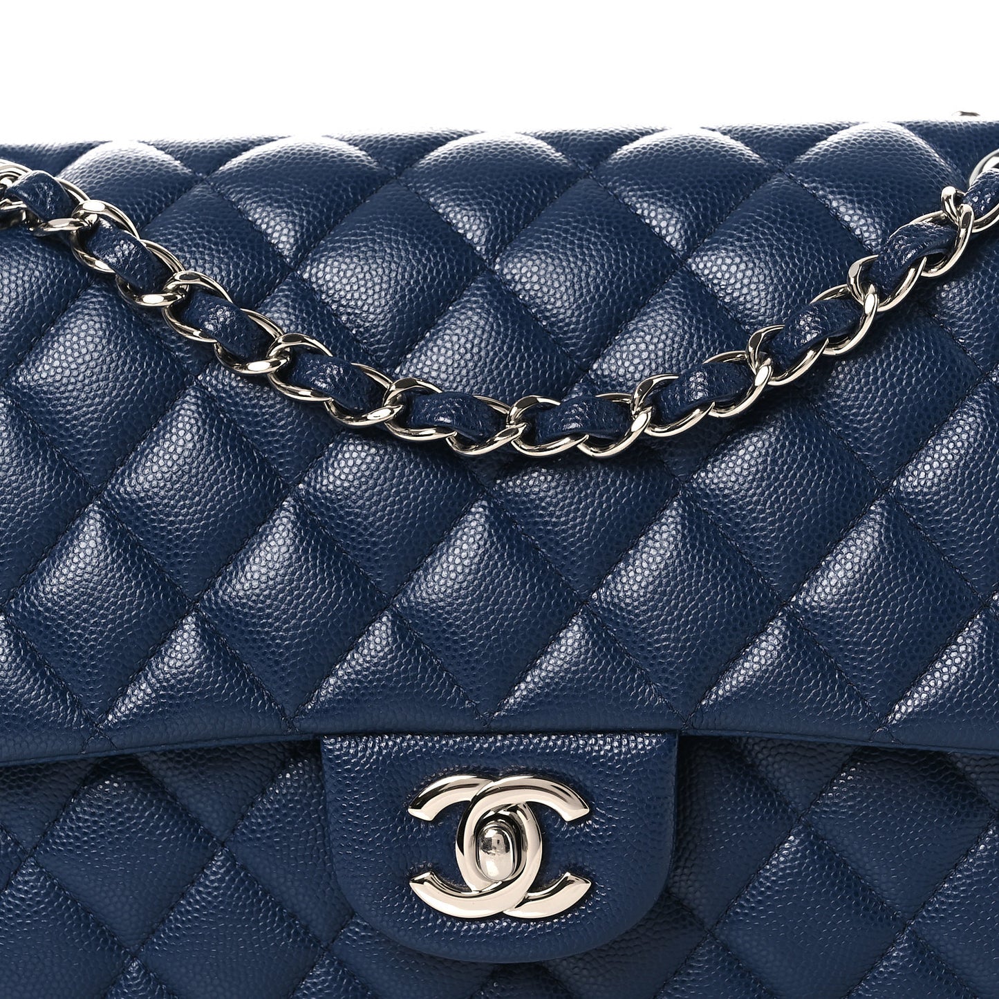 Caviar Quilted Medium Double Flap Navy