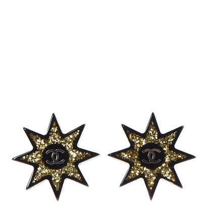 Chanel Resin Metal CC Star Earrings Black Gold 1 of 4