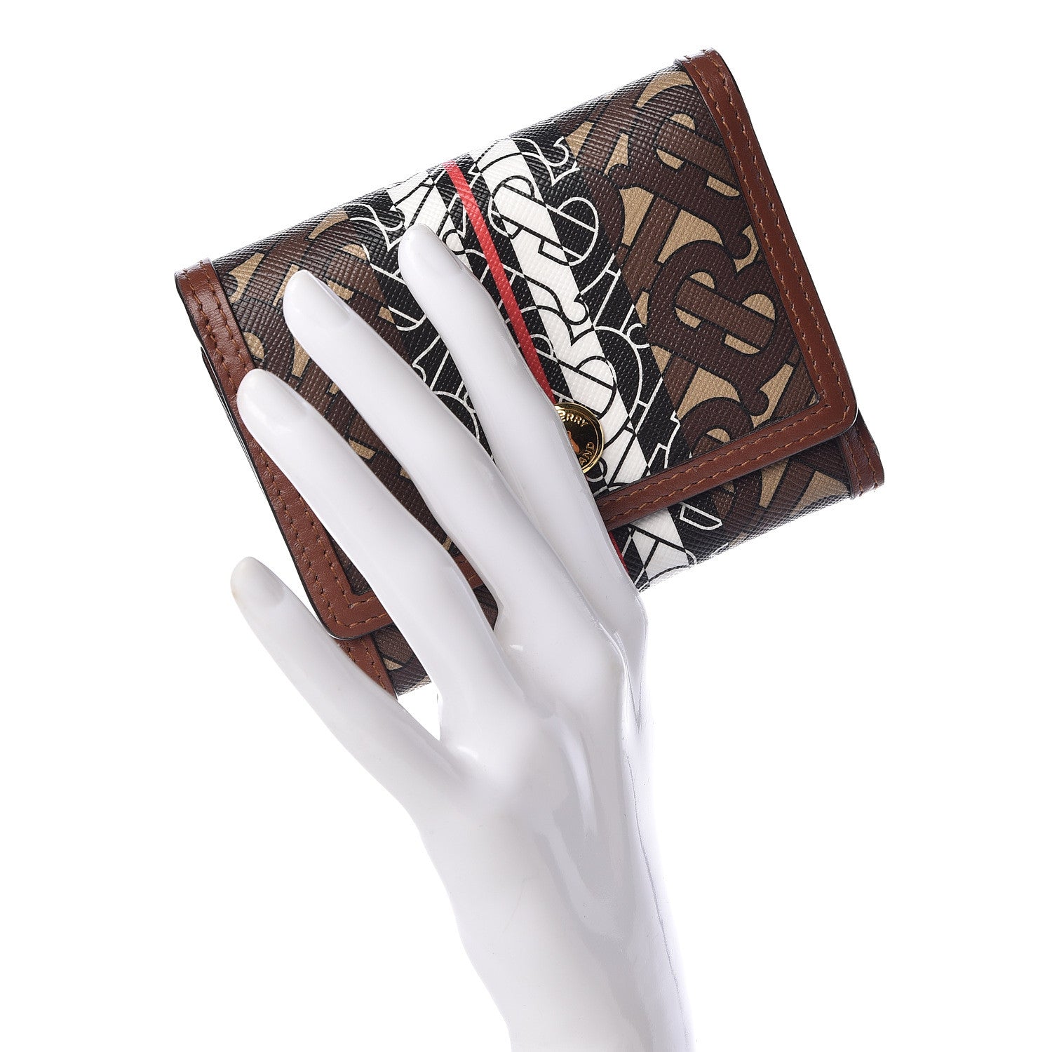 Burberry E-Canvas Monogram Stripe Small Lancaster Folding Wallet Bridle Brown 2 of 8