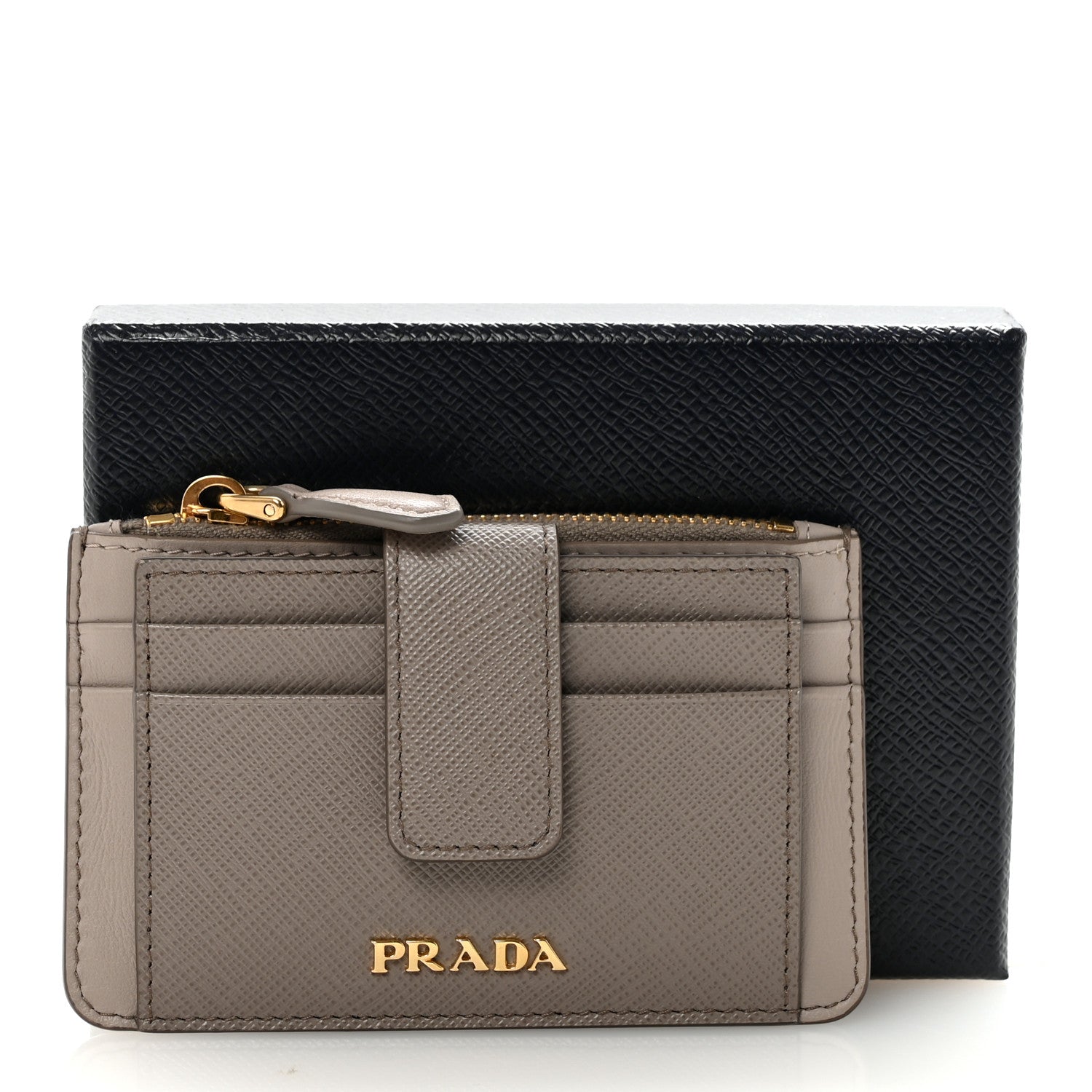 Prada Saffiano City Calf Coin Case Card Holder Argilla Pomice