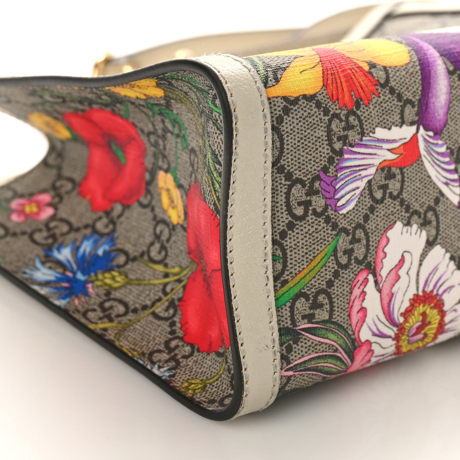 Gucci GG Supreme Monogram Flora Textured Calfskin Small Padlock Tote Beige Ebony Multicolor Mystic White 9 of 11