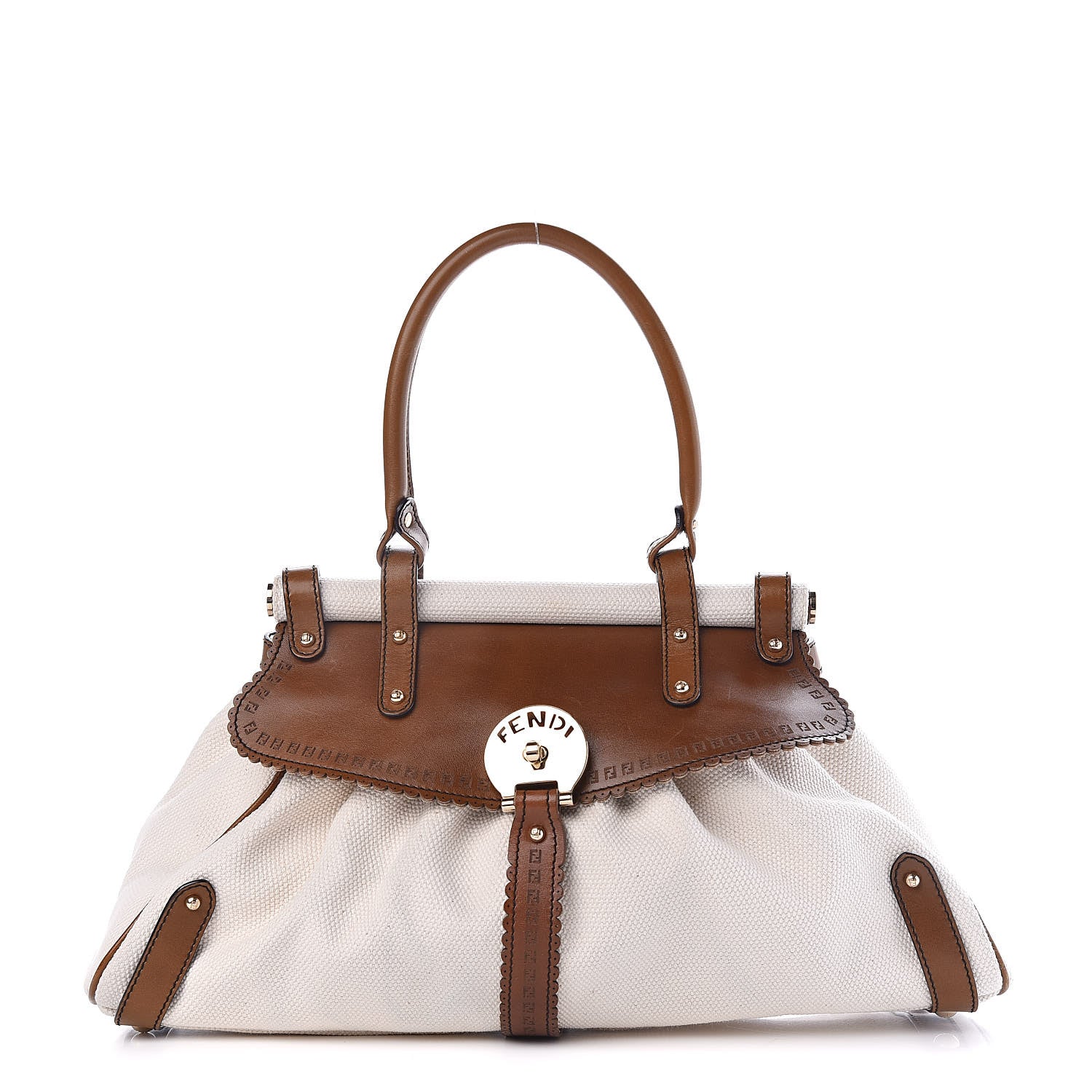Fendi Canvas Calfskin Medium Magic Bag White Brown 1 of 8