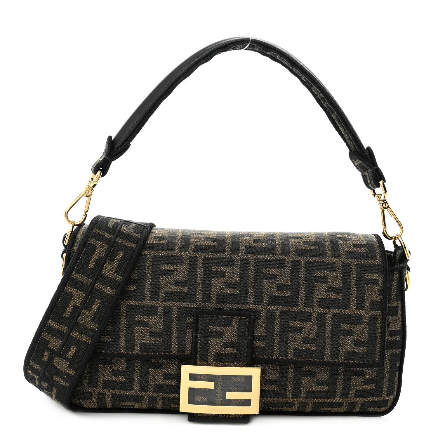 Fendi Fabric Jacquard FF 1974 Medium Baguette Tobacco Moro Black 1 of 10