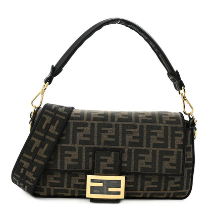 Fendi Fabric Jacquard FF 1974 Medium Baguette Tobacco Moro Black 1 of 10