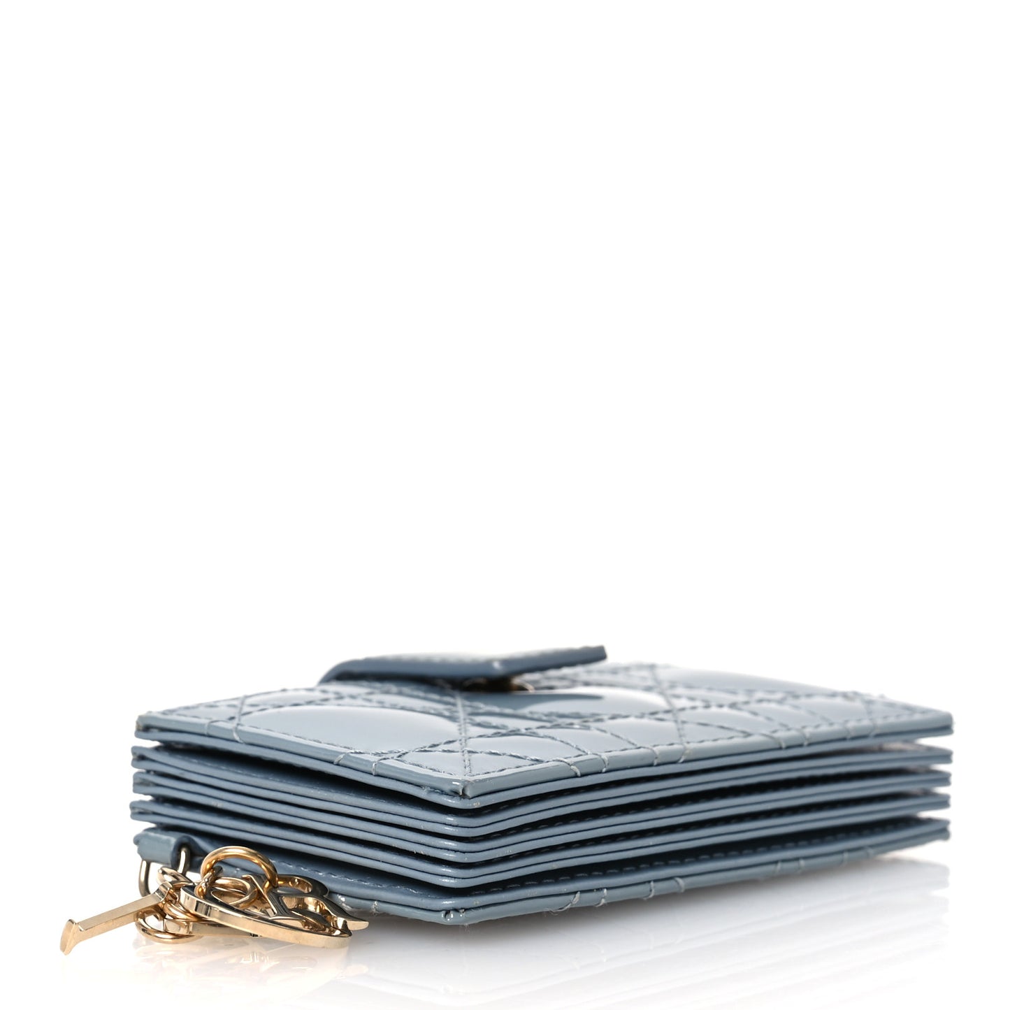 Patent Cannage Lady Dior 5 Gusset Card Holder Cloud Blue