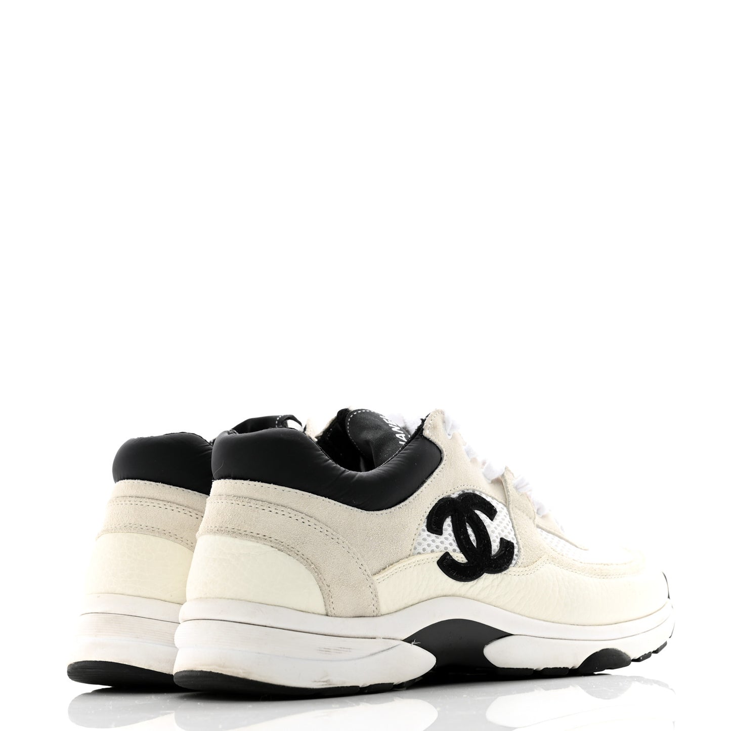 Mesh Suede Calfskin Grained Calfskin Womens CC Sneakers 39 White Black