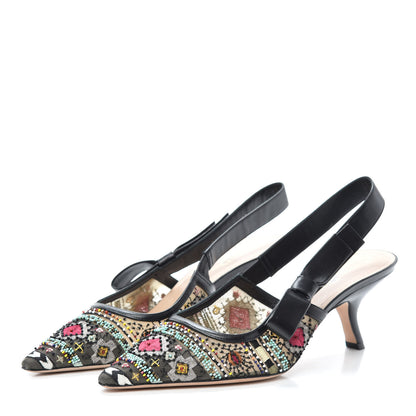 Christian Dior Embroidered Calfskin Beaded Sweet D Sling-Back Pumps 41 Multicolor 3 of 7