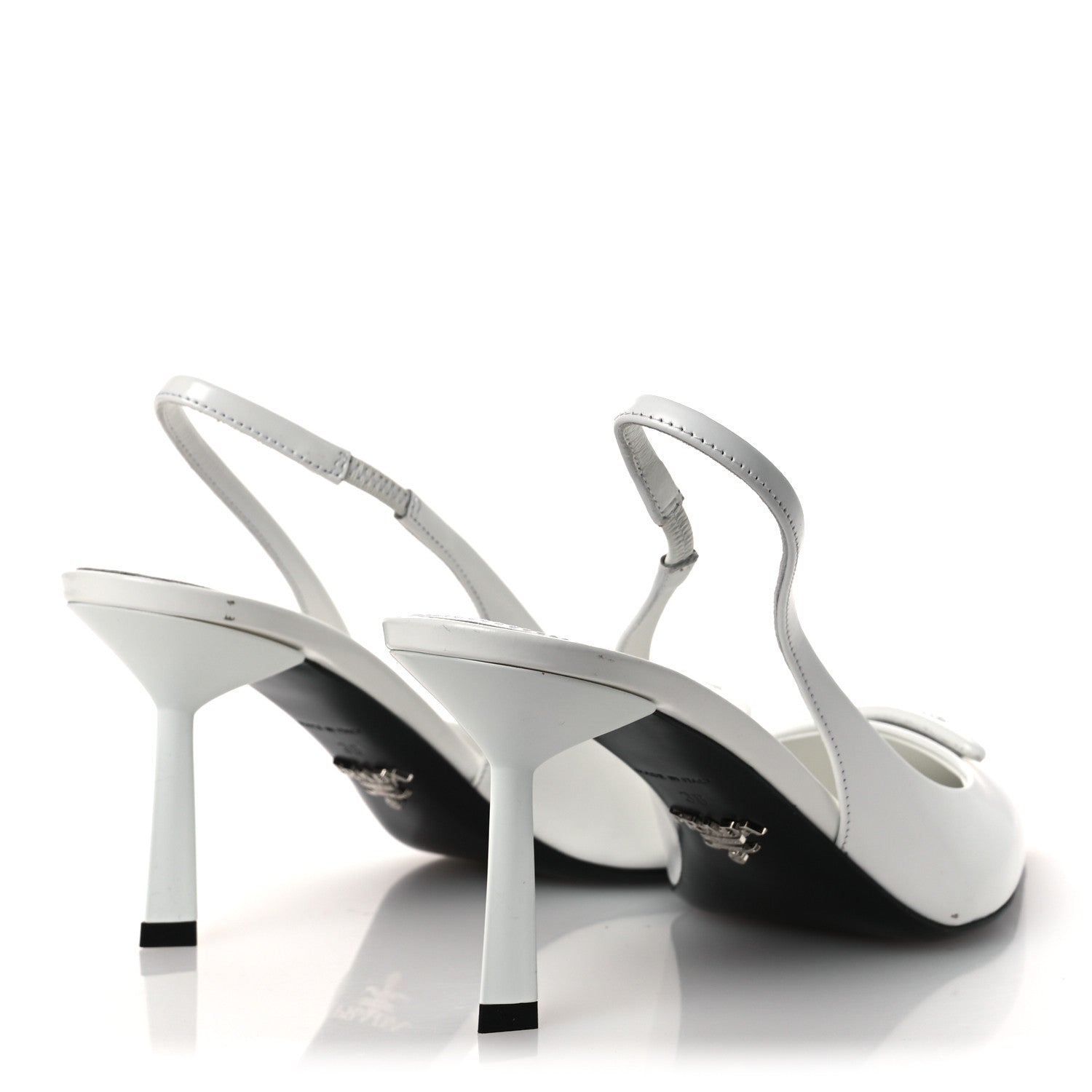 Prada Spazzolato Triangle Logo Pointed Toe 75mm Slingback Pumps 38
