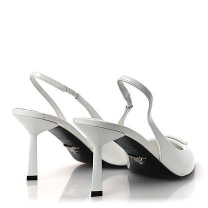Prada Spazzolato Triangle Logo Pointed Toe 75mm Slingback Pumps 38 White 5 of 13