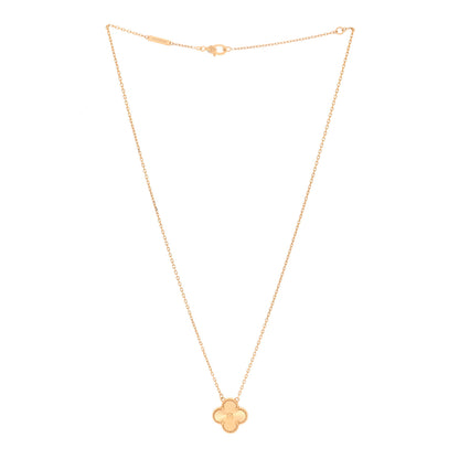 Van Cleef & Arpels 18K Yellow Gold Guilloché Vintage Alhambra Pendant Necklace 3 of 6