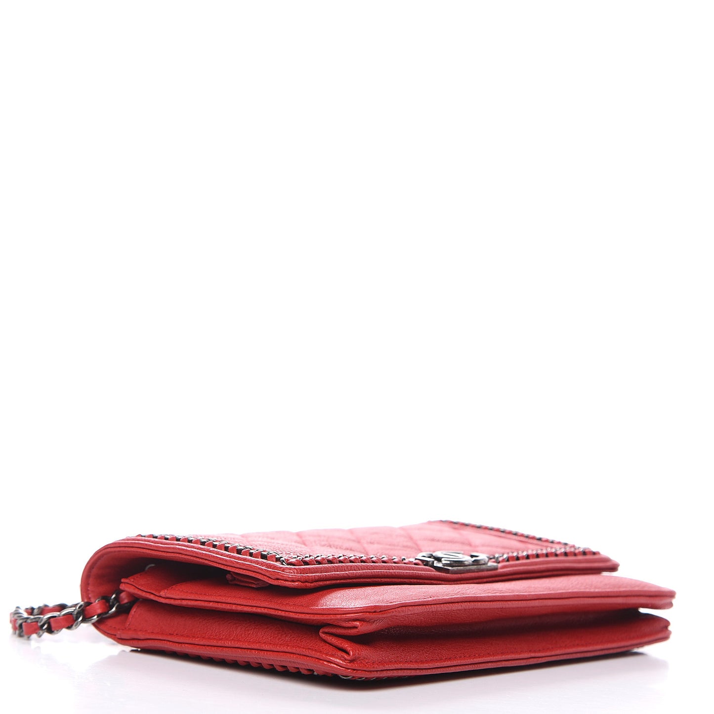 Calfskin Quilted Chain Around Boy Wallet On Chain WOC Red