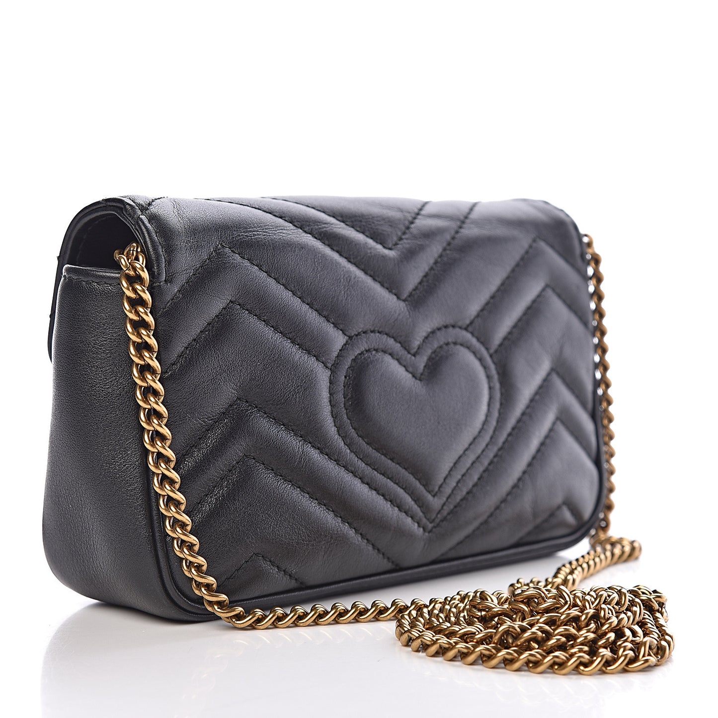 Calfskin Matelasse Super Mini GG Marmont Shoulder Bag Black