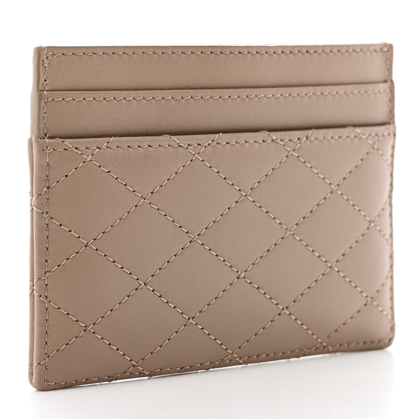 Lambskin Quilted Gaby Card Case Dark Beige