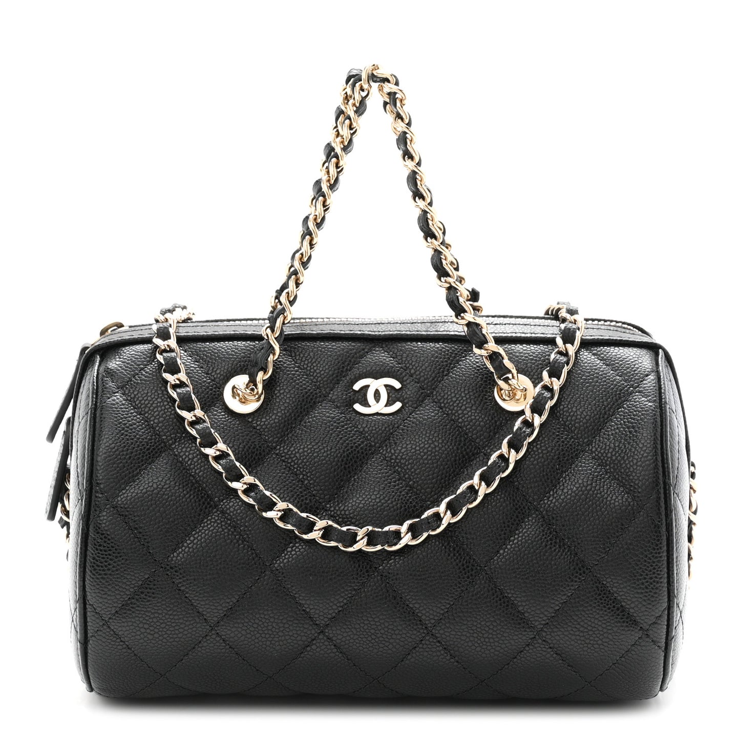Caviar Quilted Barrel Clutch With Chain  Black