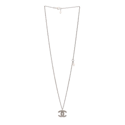 Chanel Pearl Crystal CC Pendant Necklace Silver 3 of 6