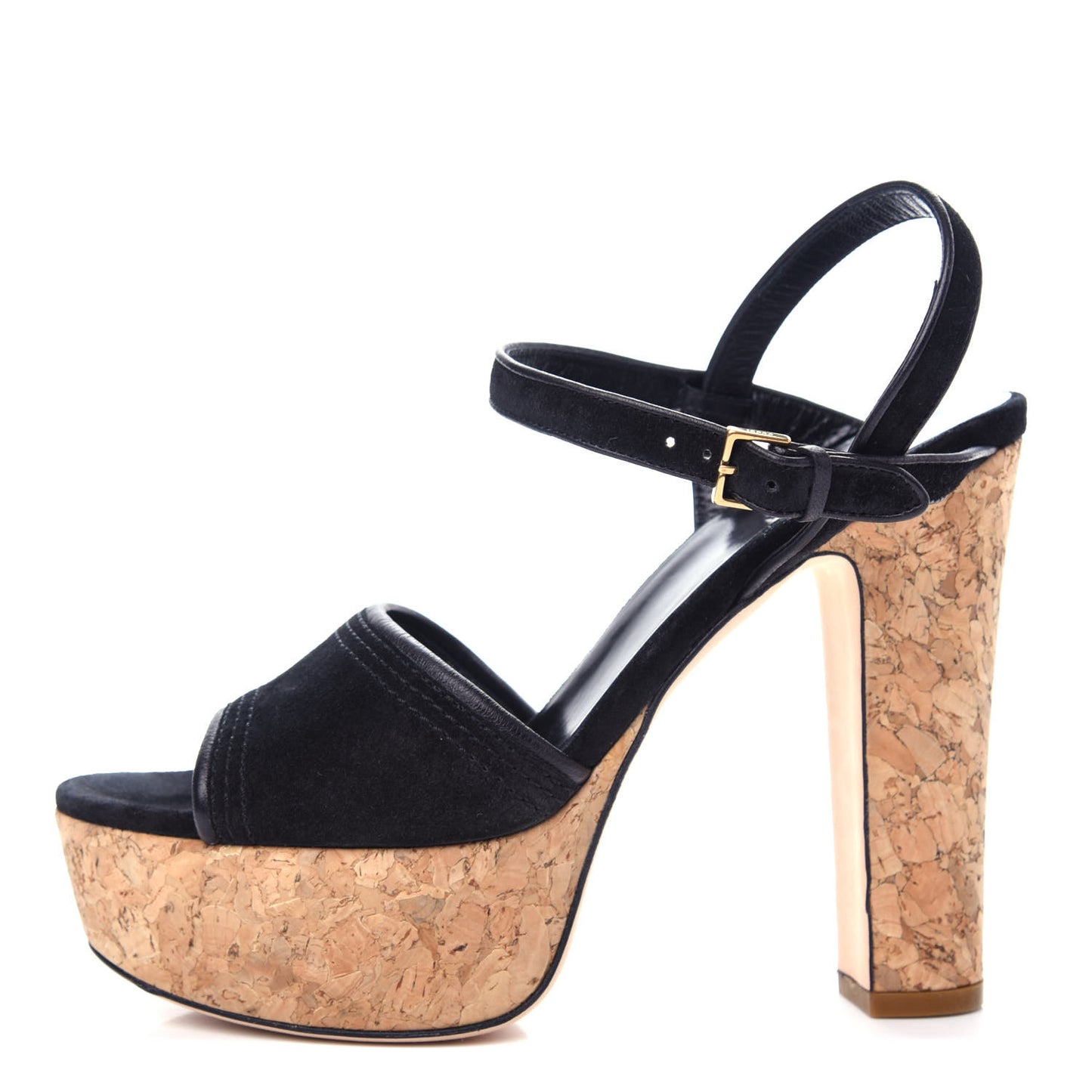Suede Cork Platform Sandal 37.5 Black