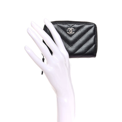 Chanel Iridescent Caviar Chevron Quilted Zip Around Coin Purse Black 2 of 8