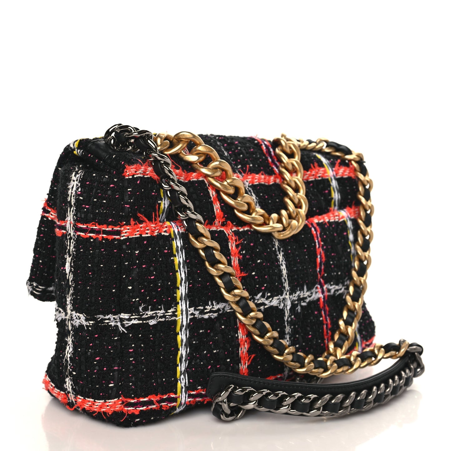 Tweed Quilted Large Chanel 19 Flap Black Orange Blue