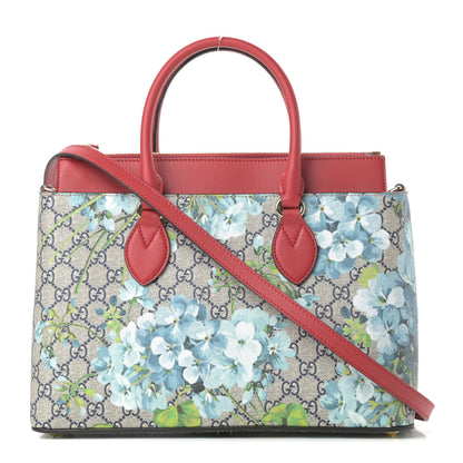 Gucci GG Supreme Monogram Blooms Medium Zip Top Tote Beige Blue Navy Hibiscus Red 1 of 10