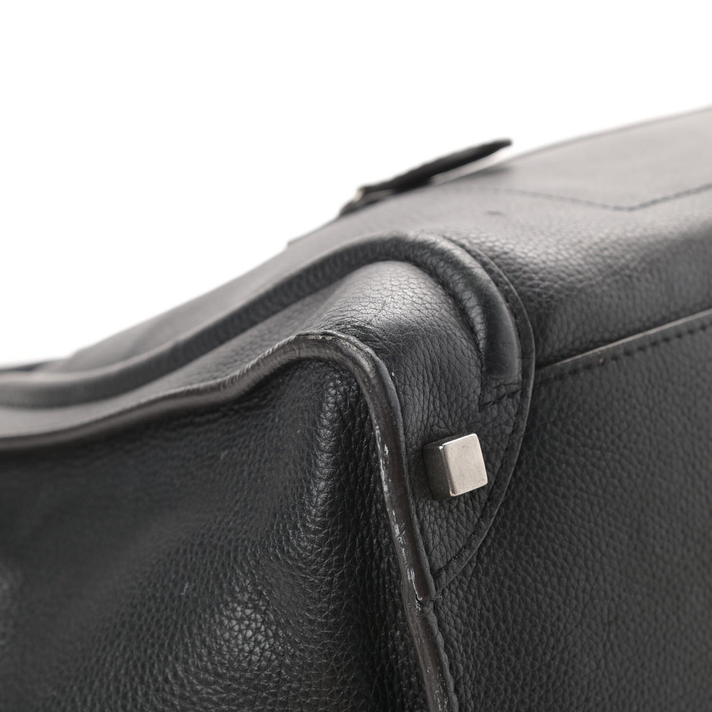 Drummed Calfskin Shoulder Luggage Black
