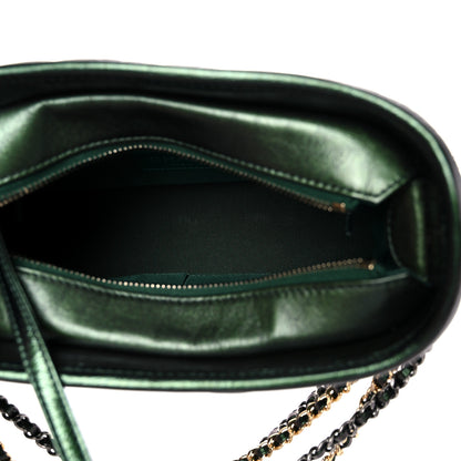 Chanel Metallic Calfskin Chevron Quilted Small Gabrielle Hobo Green 5 of 10