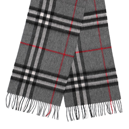 Burberry Cashmere Giant Check Fringe Scarf Light Grey 2 of 3