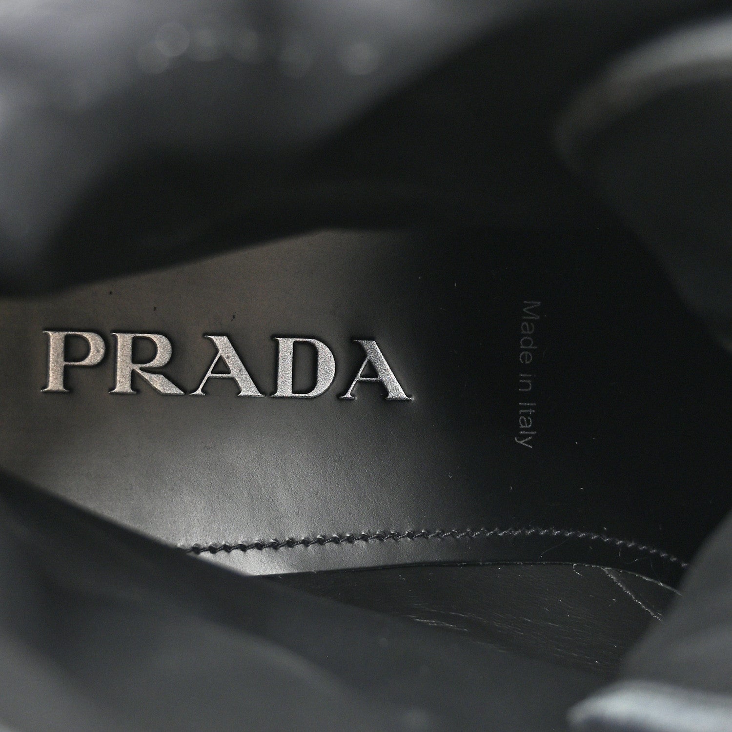 Prada Spazzolato Rois Re-Nylon Metal Triangle Logo Mens Monolith Pouch Pocket 60mm Combat Boots 8 Black 8 of 10
