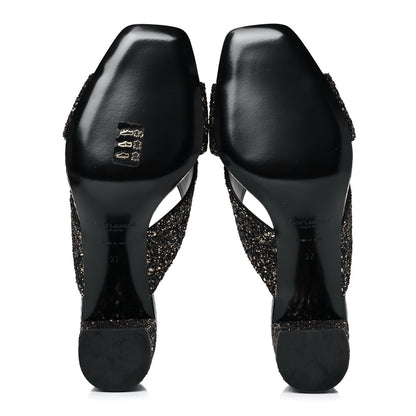 Saint Laurent Glitter LouLou 70 Mule Sandals 37 Black Gold 5 of 9