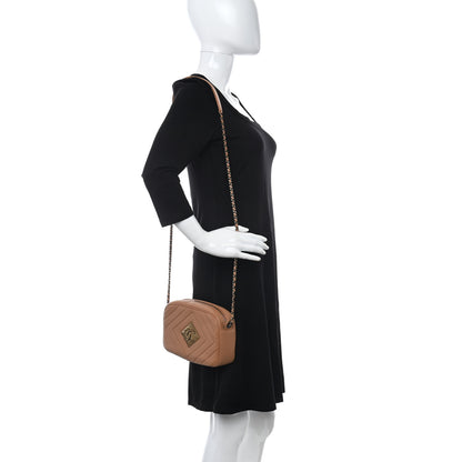 Chanel Lambskin Chevron Quilted Pyramid CC Camera Case Camel 2 of 12