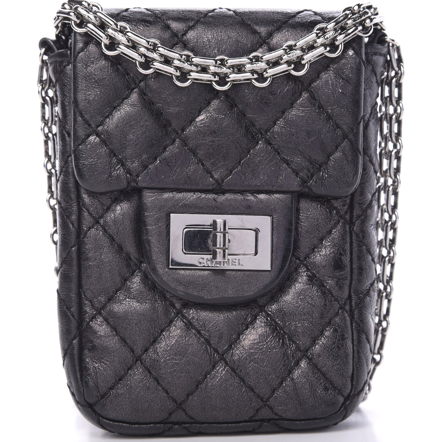 Metallic Aged Calfskin Quilted 2.55 Reissue Phone Case Black