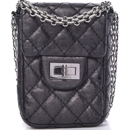 Chanel Metallic Aged Calfskin Quilted 2.55 Reissue Phone Case Black 7 of 10